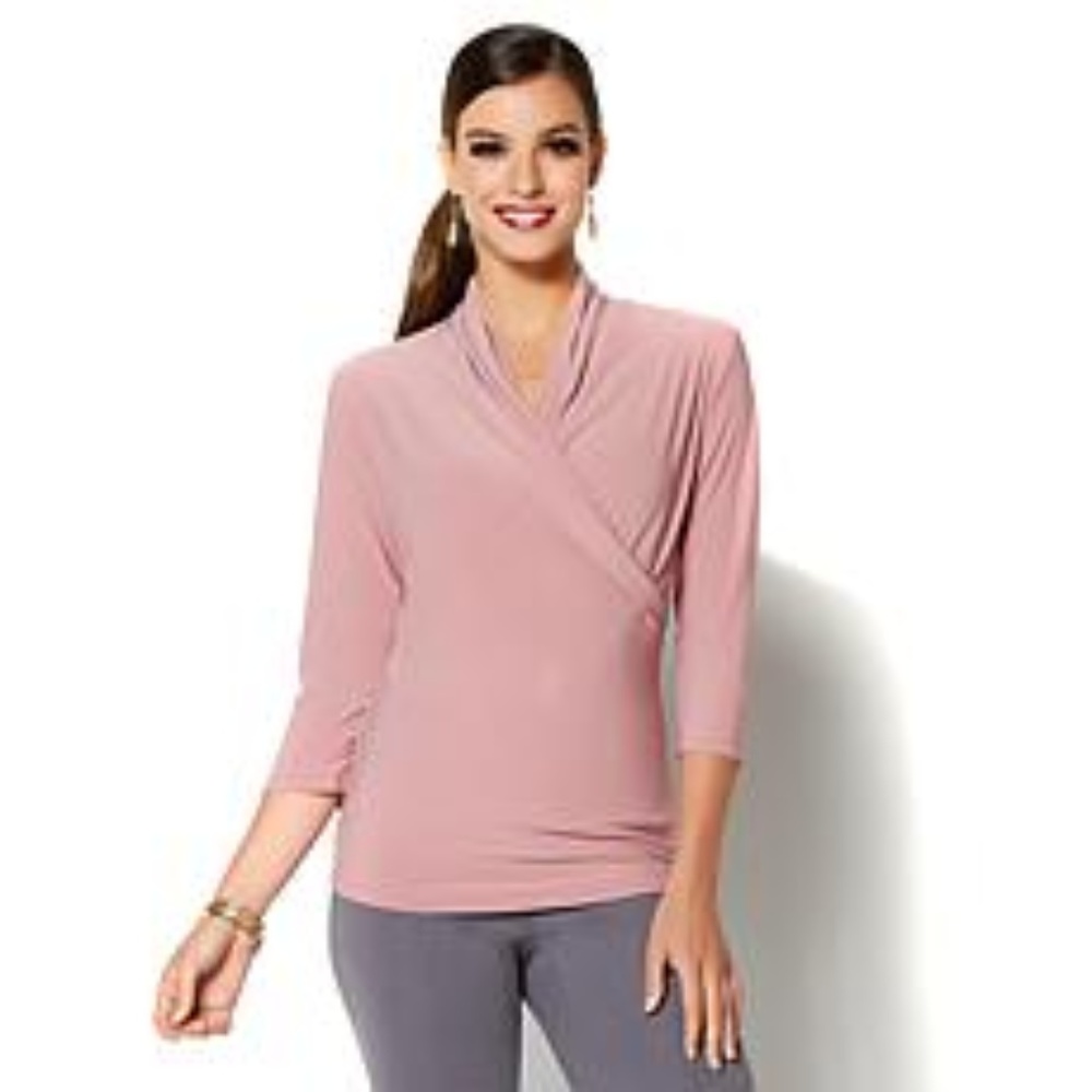 Iman Global Chic Luxe Crossover Top, Blush Pink, L